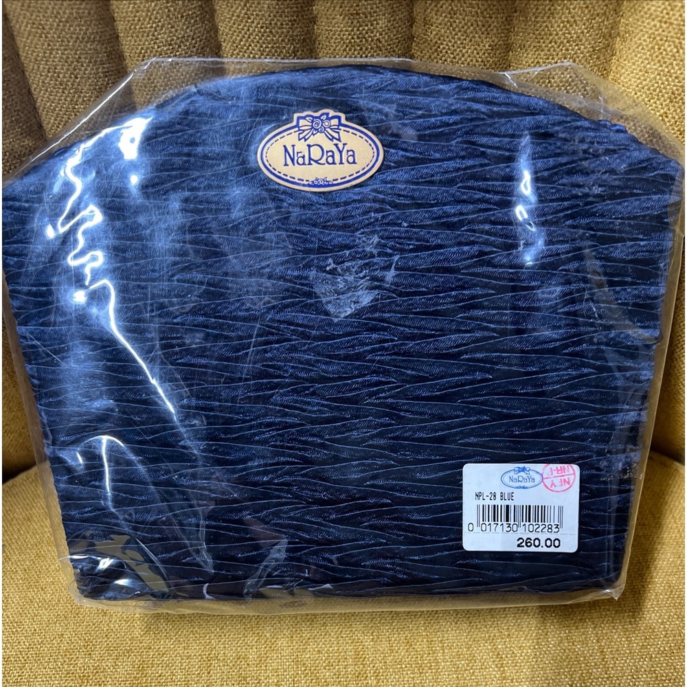 NWT in Plastic NaRaYa Sm Navy Blue Ruffled Satin Rope Strap Classic Y2K Elegant